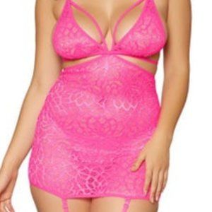 Pink Lace Lingerie Garter Set 2X